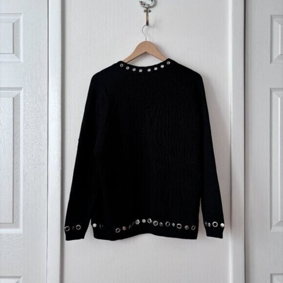 Maje Metallica Grommet Cardigan Open Front in Black - Picture 8 of 9